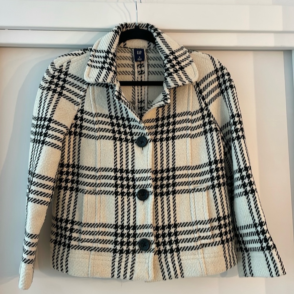 Gap Cream & Black Plaid Jacket